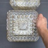 2 square ceiling lights in amber glass, 70s-80s