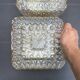 2 square ceiling lights in amber glass, 70s-80s