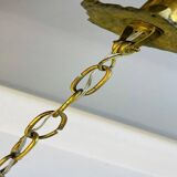 Lustre géant en verre d'art bleu avec couronne en bronze