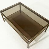 Two Tier Brass and Smoked Glass Coffee Table 1970s