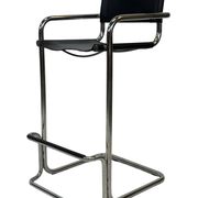 Tabouret de bar vintage en cuir noir et chrome, Italie