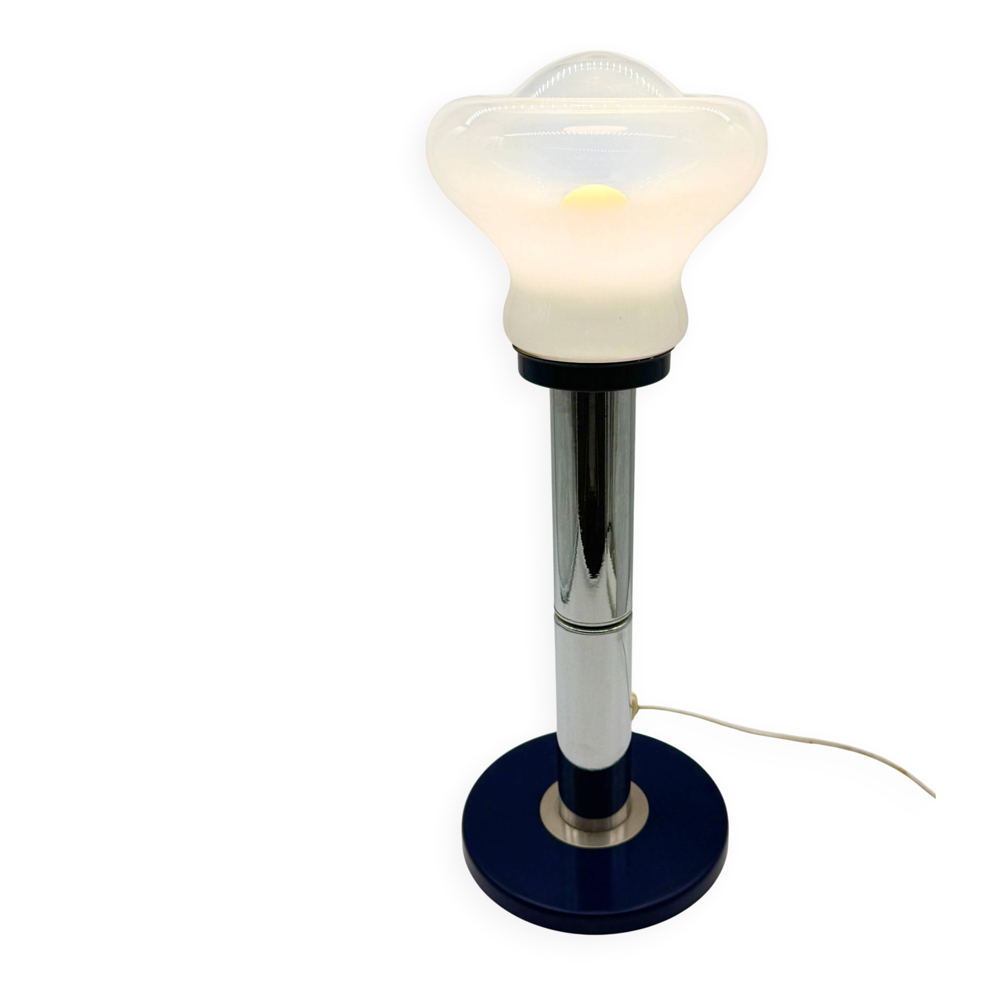 Large blue and chrome table lamp, Italy 1970s