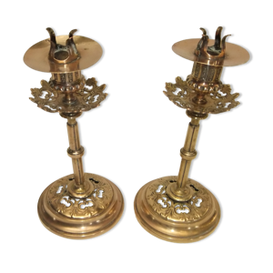 2 bougeoirs bronze flambeau - xixe