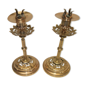2 bougeoirs bronze flambeau