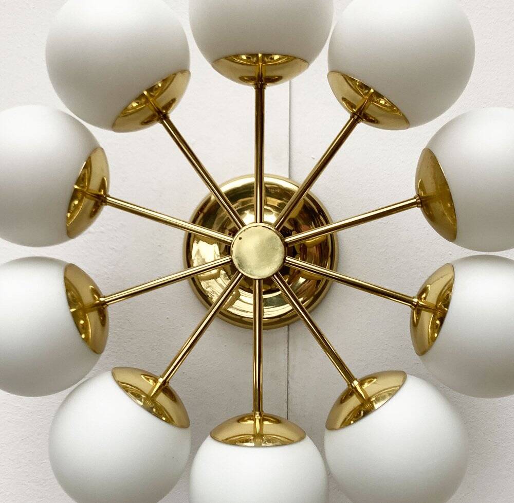 German brass ceiling lamp in mid-century modern space style by Kaiser Leuchten, 1960s.