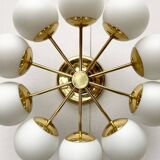 German brass ceiling lamp in mid-century modern space style by Kaiser Leuchten, 1960s.