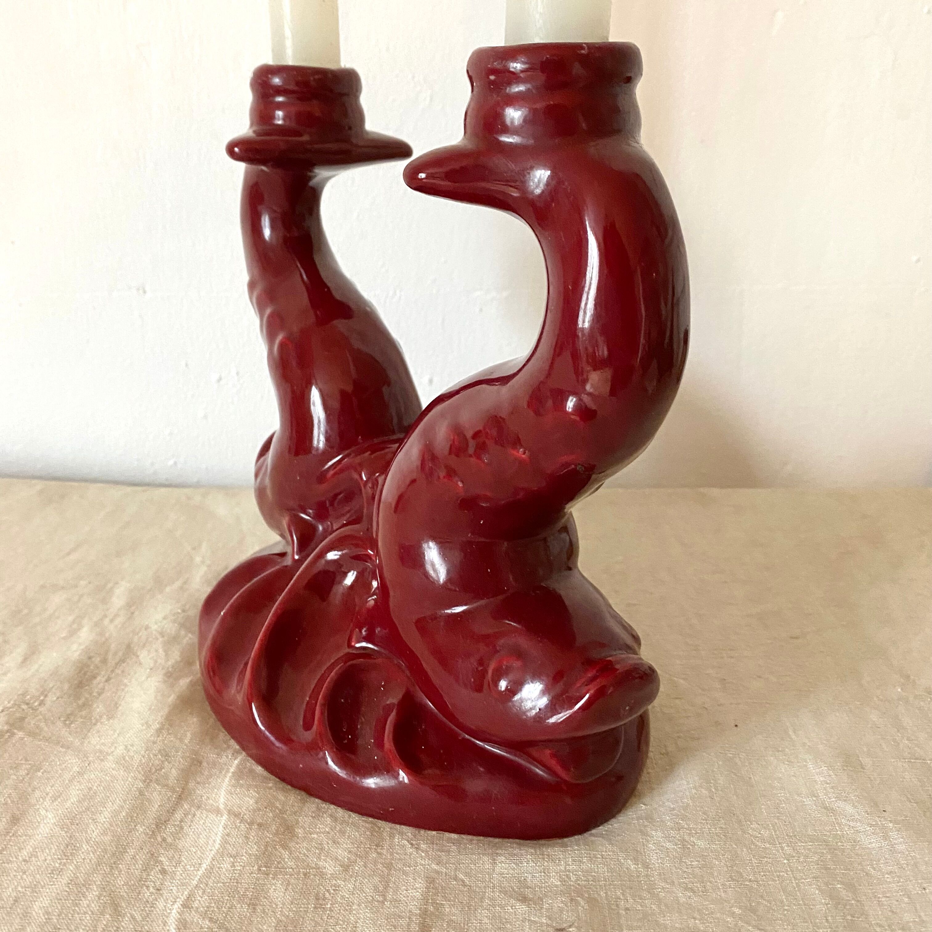 Red ceramic zoomorphic candle holder