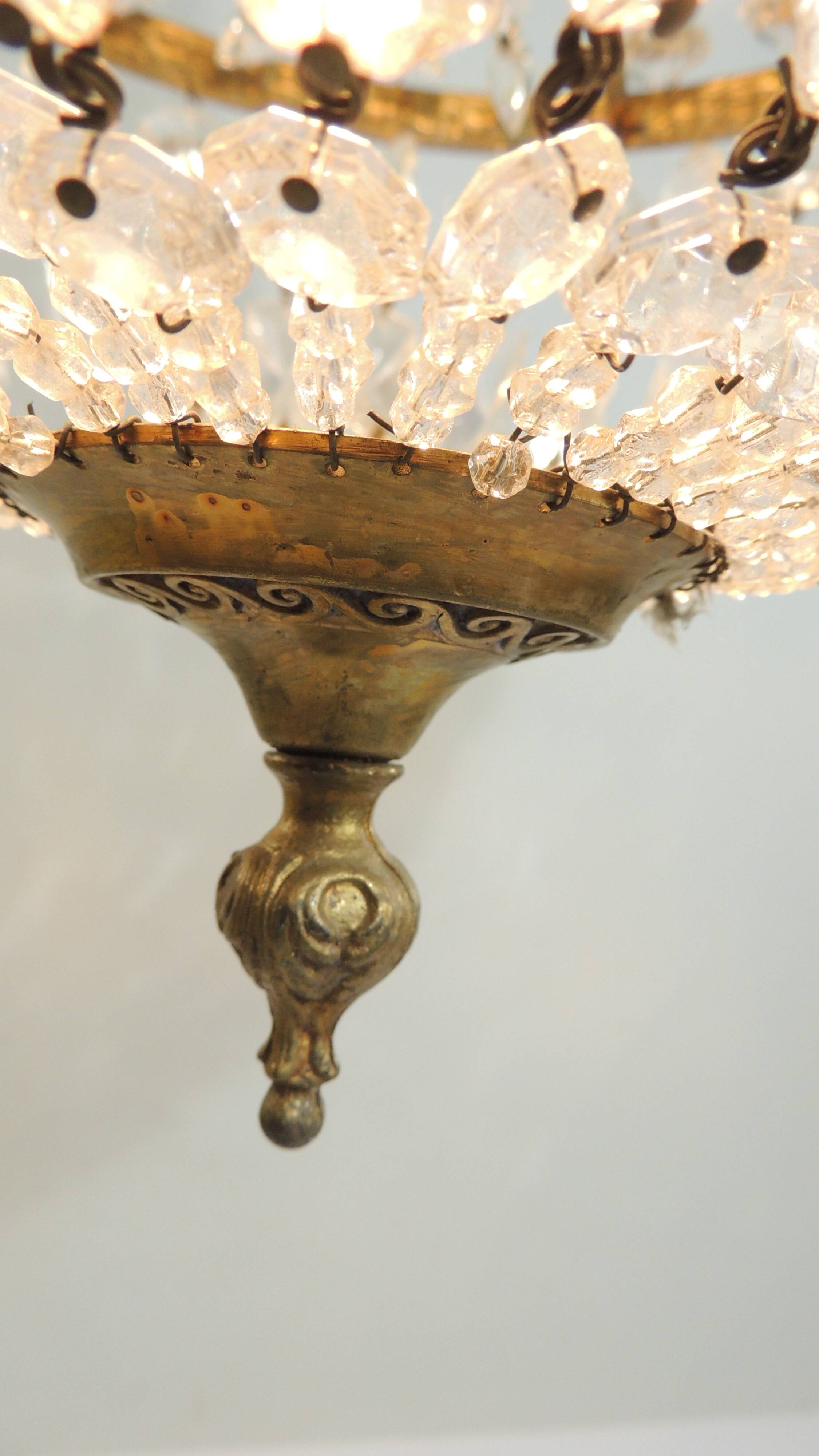 Antique crystal pendant chandelier – vintage Empire style – bronze