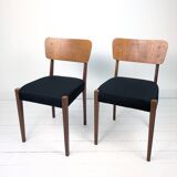 Lot de 2 chaises vintage Mid-Century en bois design danois assise noire sty