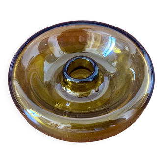 Dieulefit blown glass candle holder - amber color