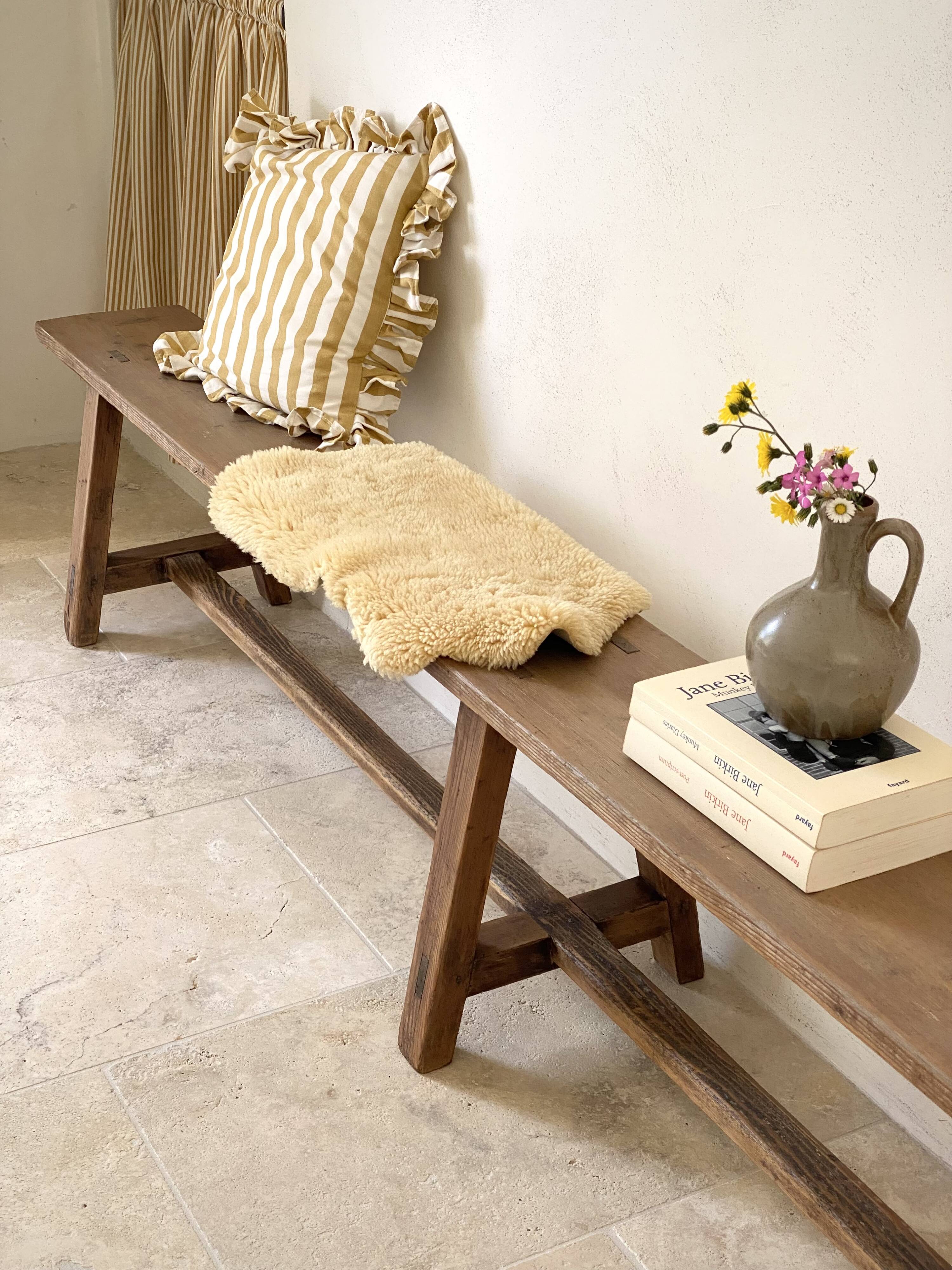 Large antique farmhouse bench 252 cm raw wood patinated