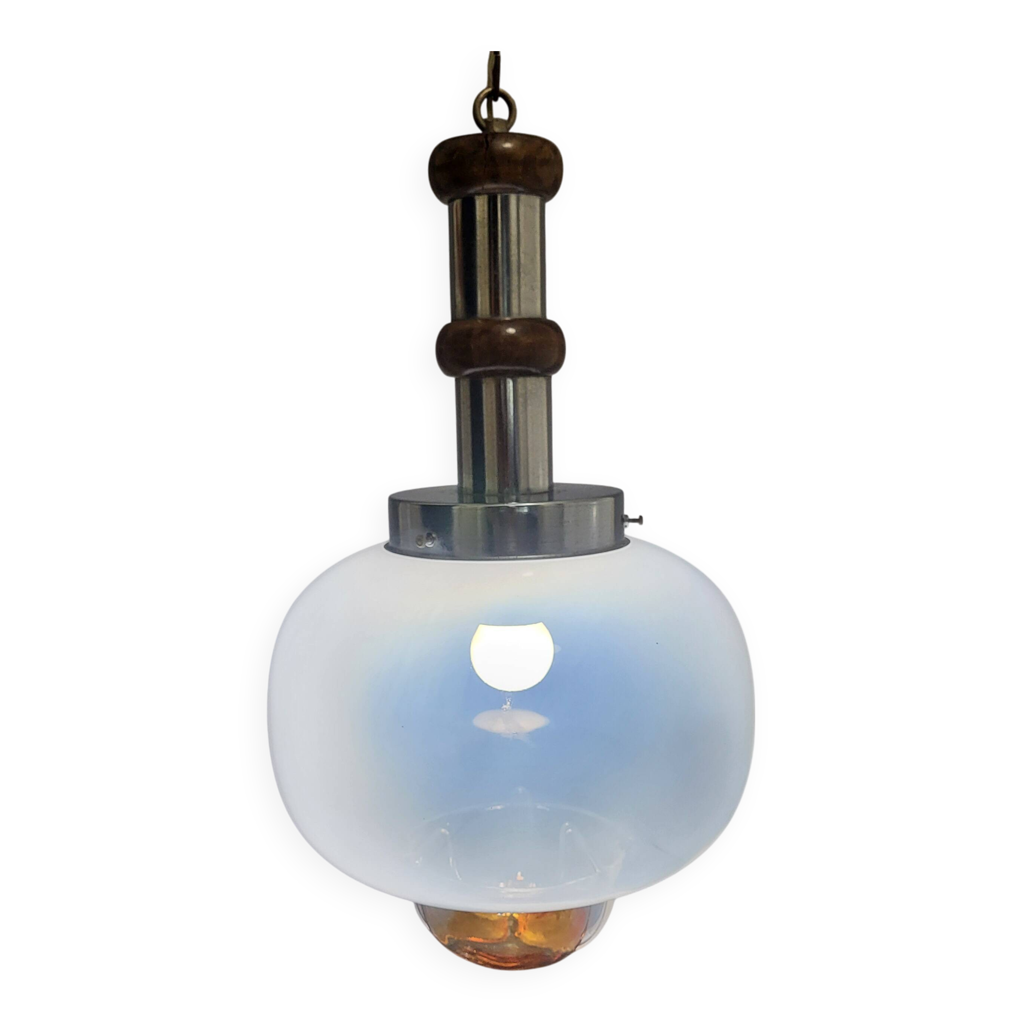 Mazzega glass and chrome mushroom pendant light, Murano, 1960-70, space age