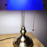 Lampe de banquier vintage en cristal bleu années 80