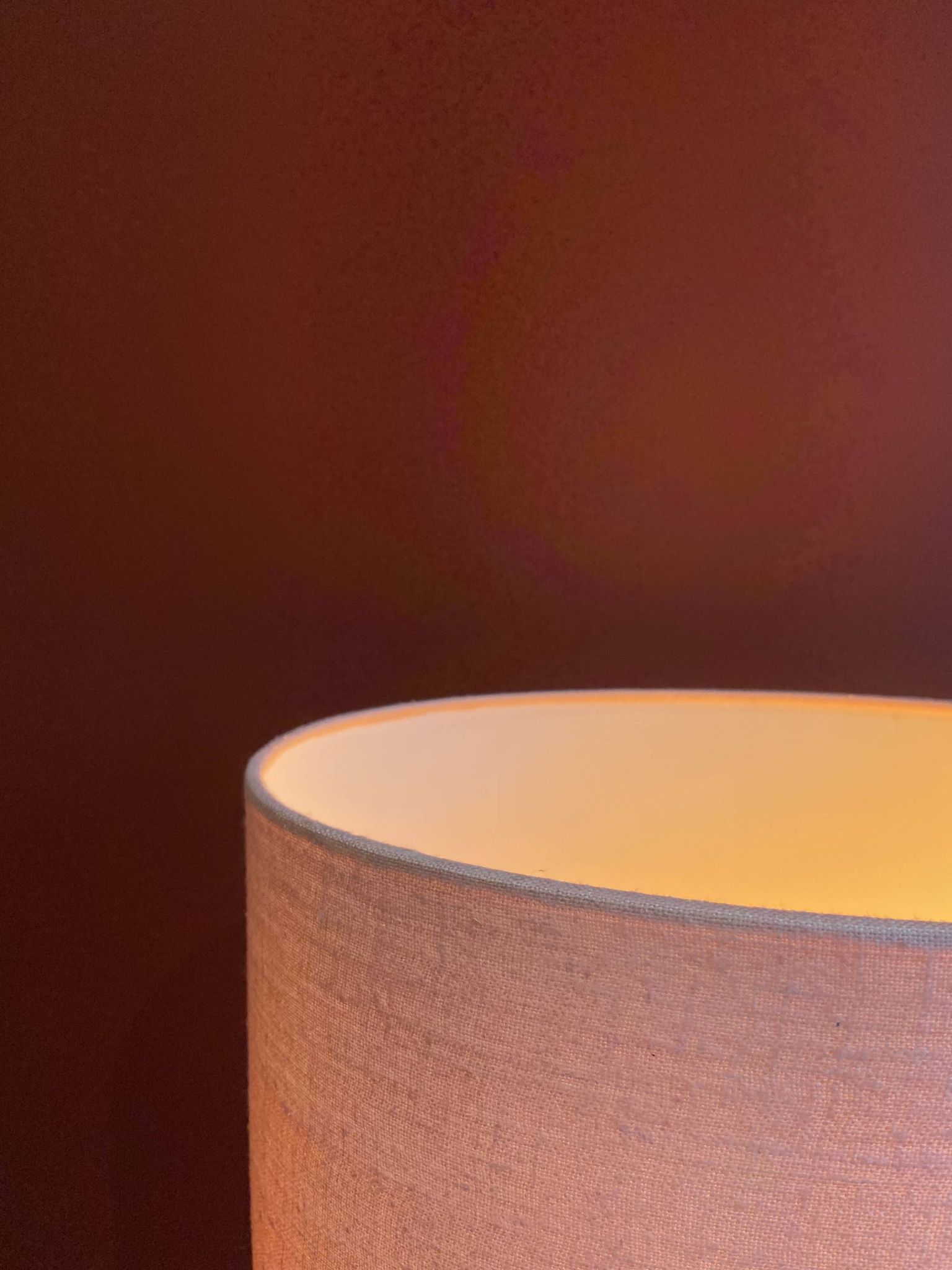 Copper "bouillotte" lamp with Ashoka Silk shade, pom-poms of c