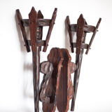 Pair of brutalist wood candle holders