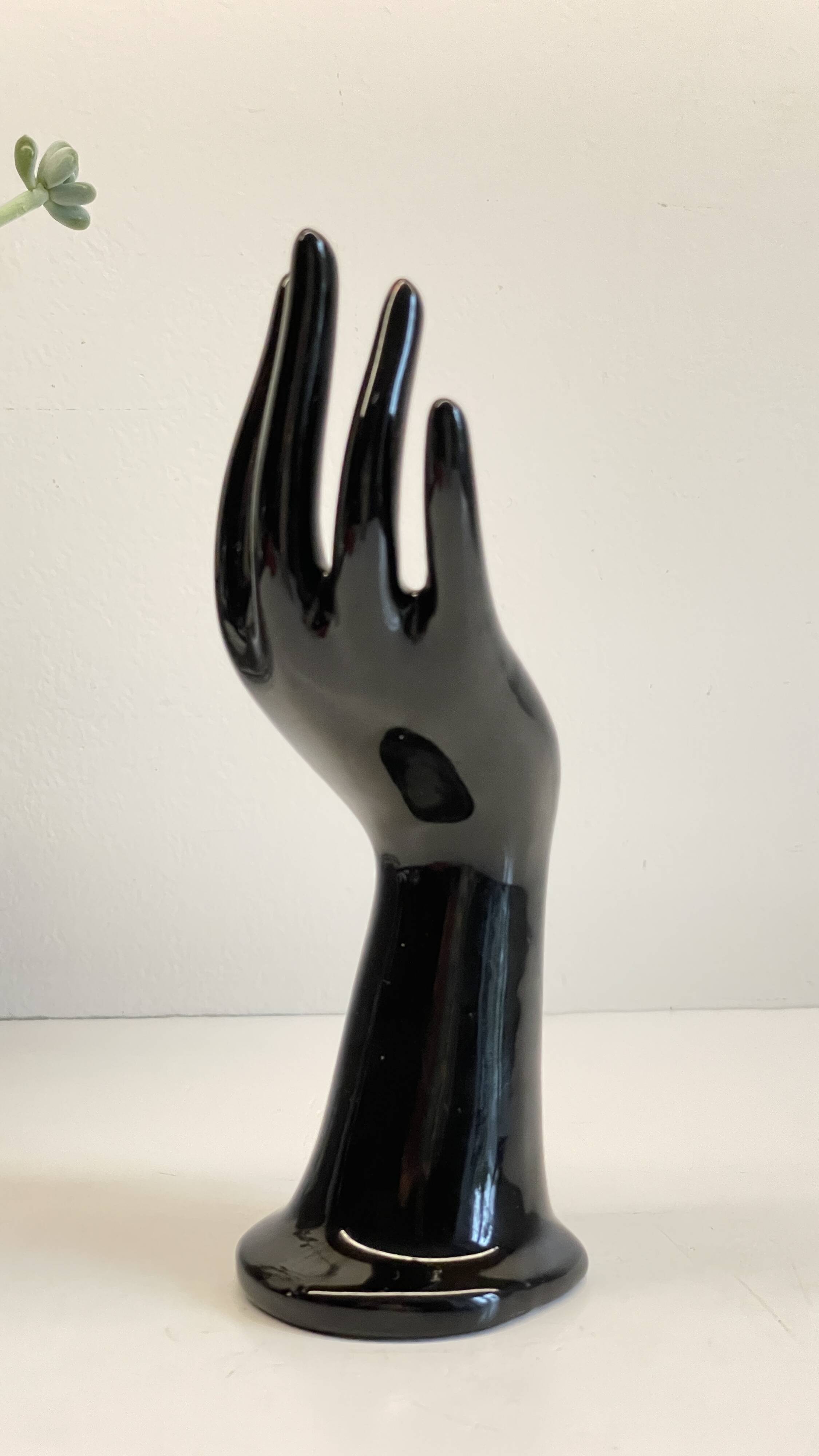 Handmade vintage black ceramic ring sizer vase