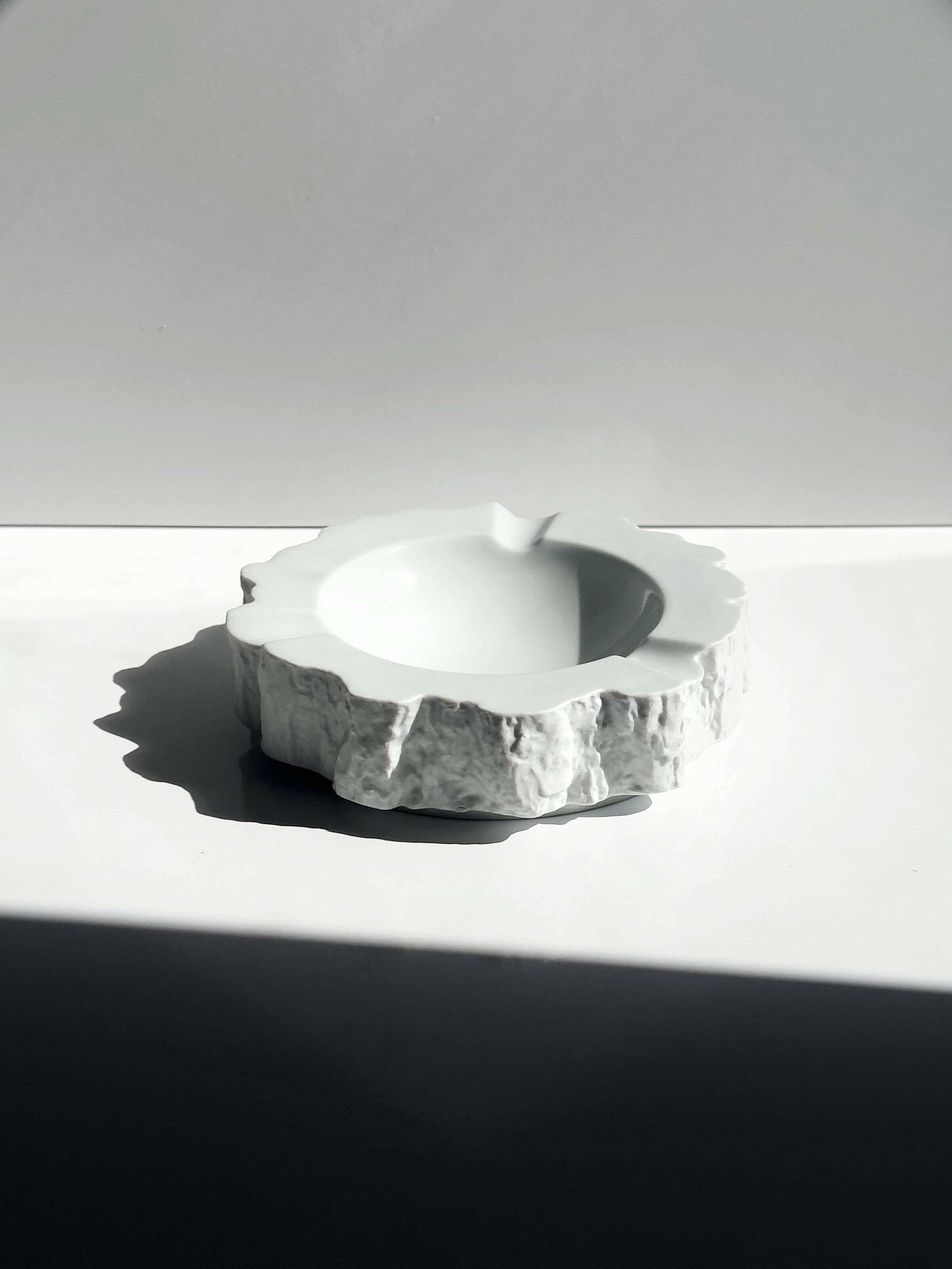 Vintage porcelain ashtray, white bisque porcelain, Brutalist design, 1970s