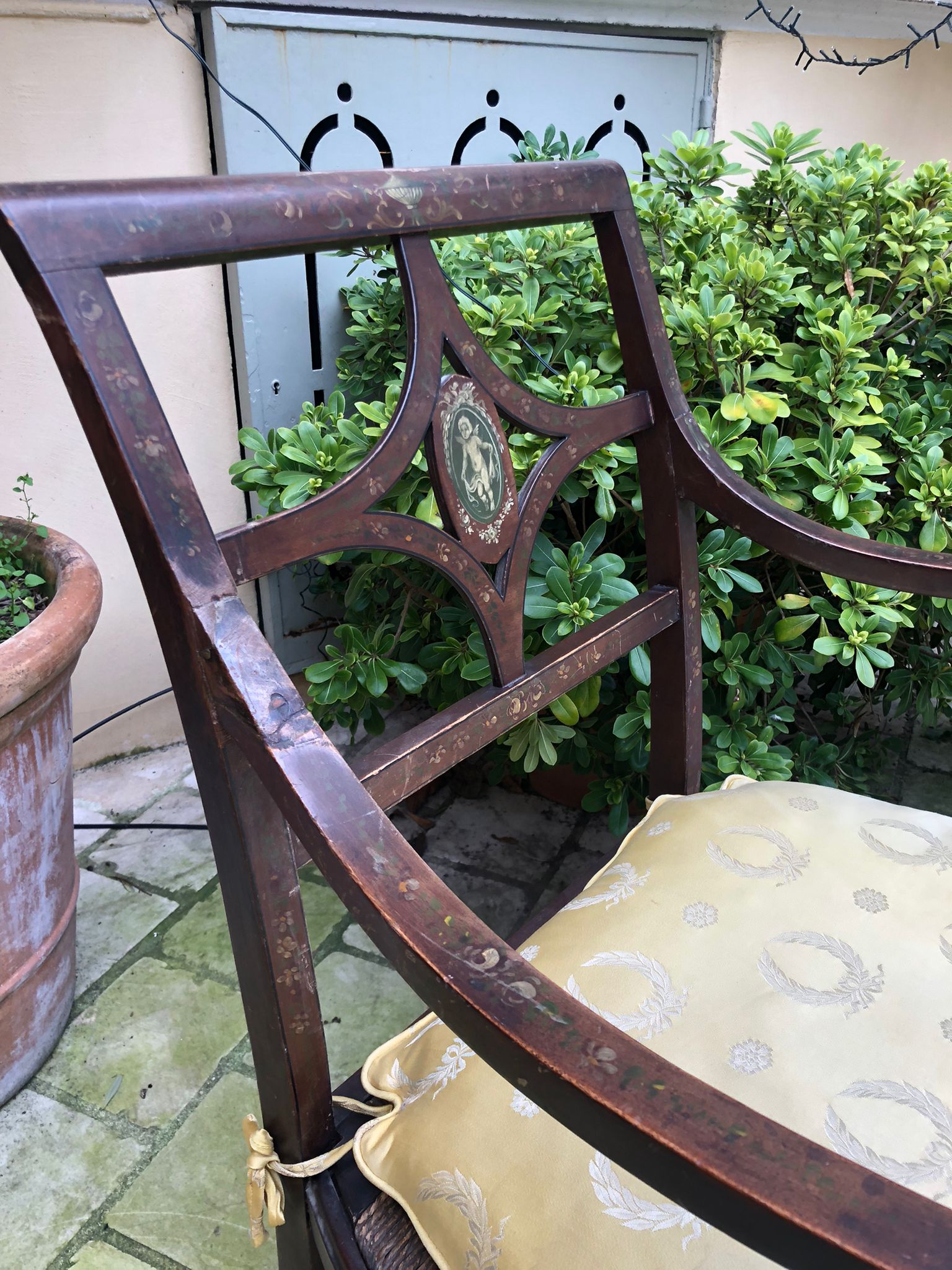 Pair of painted wooden armchairs, nineteenth century