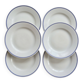 6 assiettes plates vintage Pyroblan Sarreguemines – Liseré bleu