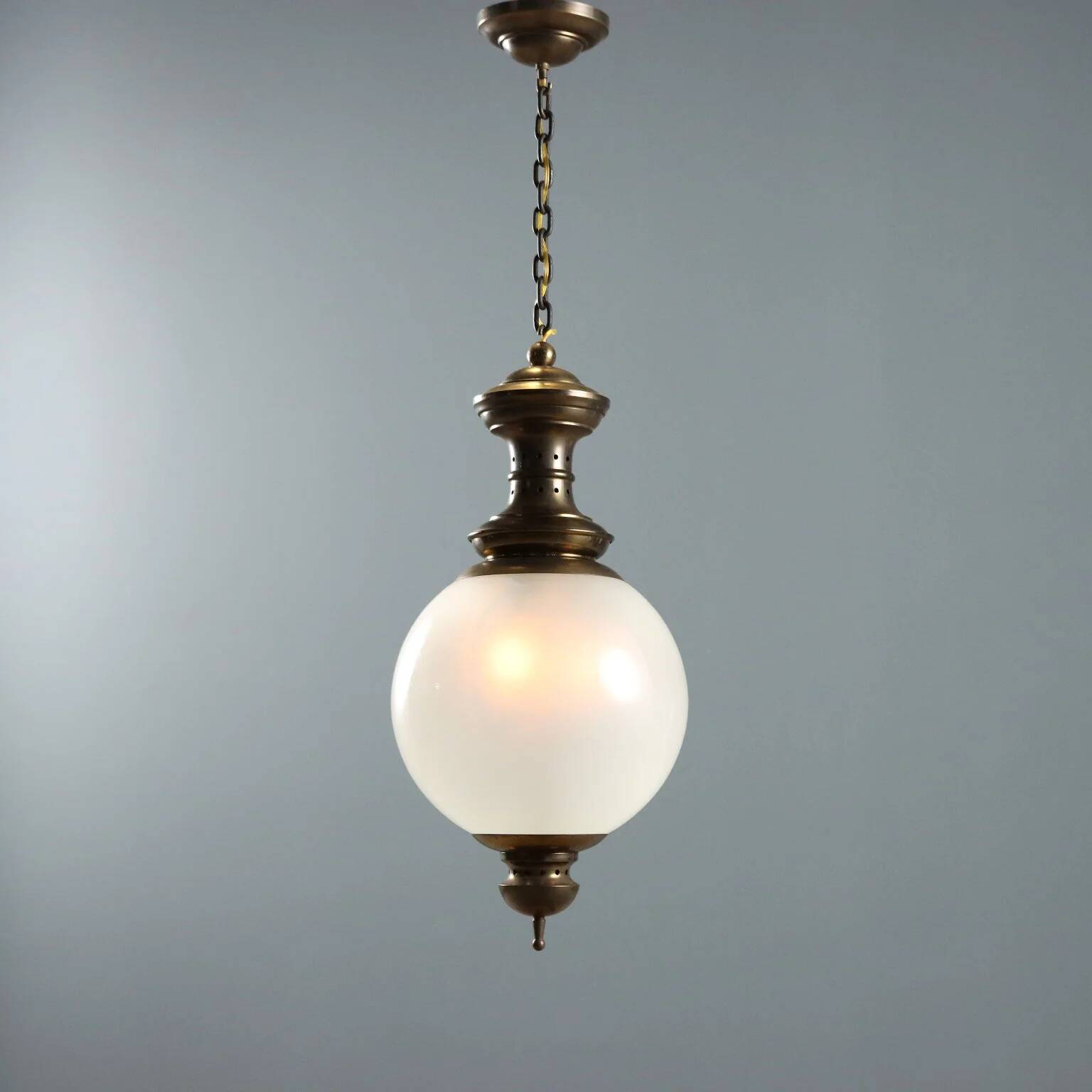 Vintage glass and brass pendant, Italy, 1950s