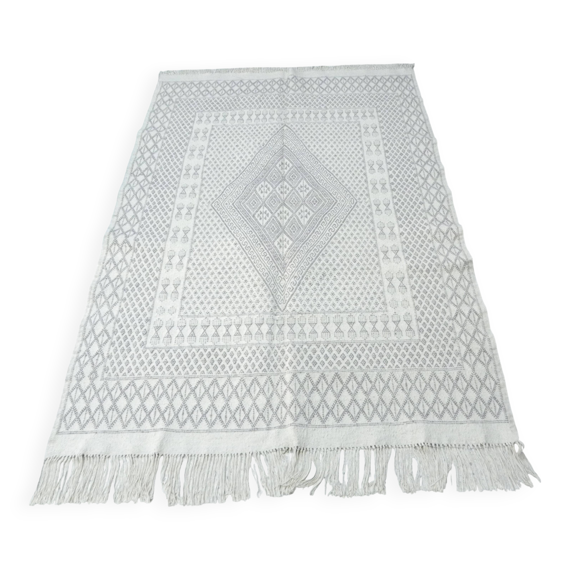 Authentic Nomadel Berber wool kilim rug Tunisian Margoum Beige Grey