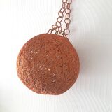 Vintage orange rattan ball pendant from the 70s