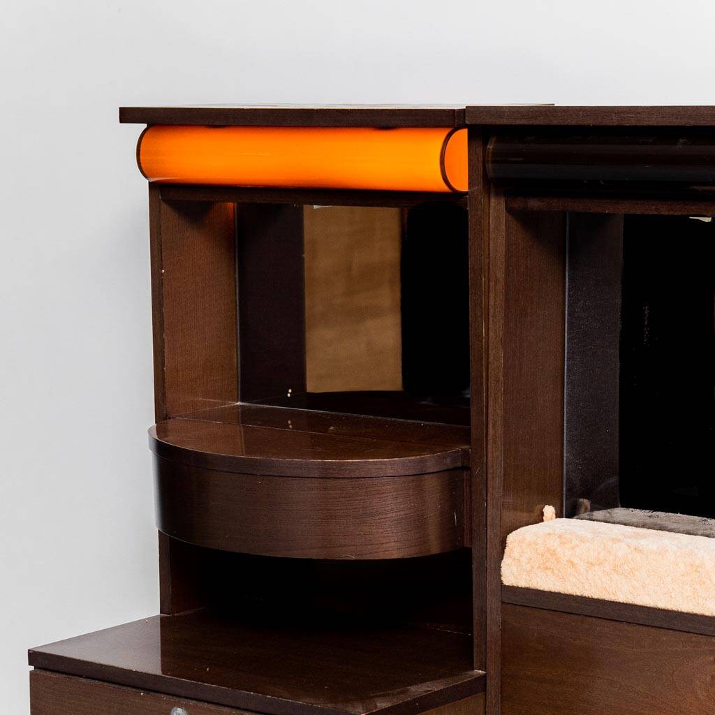 Letto matrimoniale legno tessuto anni ’70 vintage modernariato