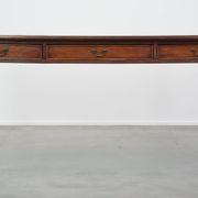 Large writing desk with green leather top, elegant legs and 3 English style drawers