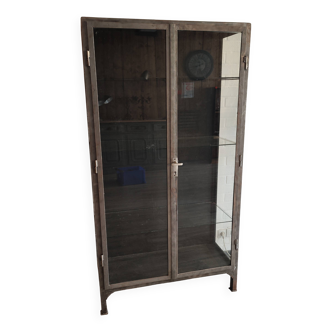 Vintage two-door metal medical display case