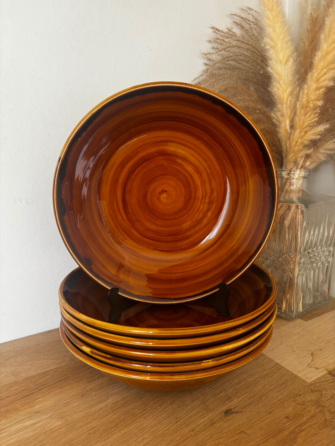 Vintage set of 6 honey brown deep plates Luneville.