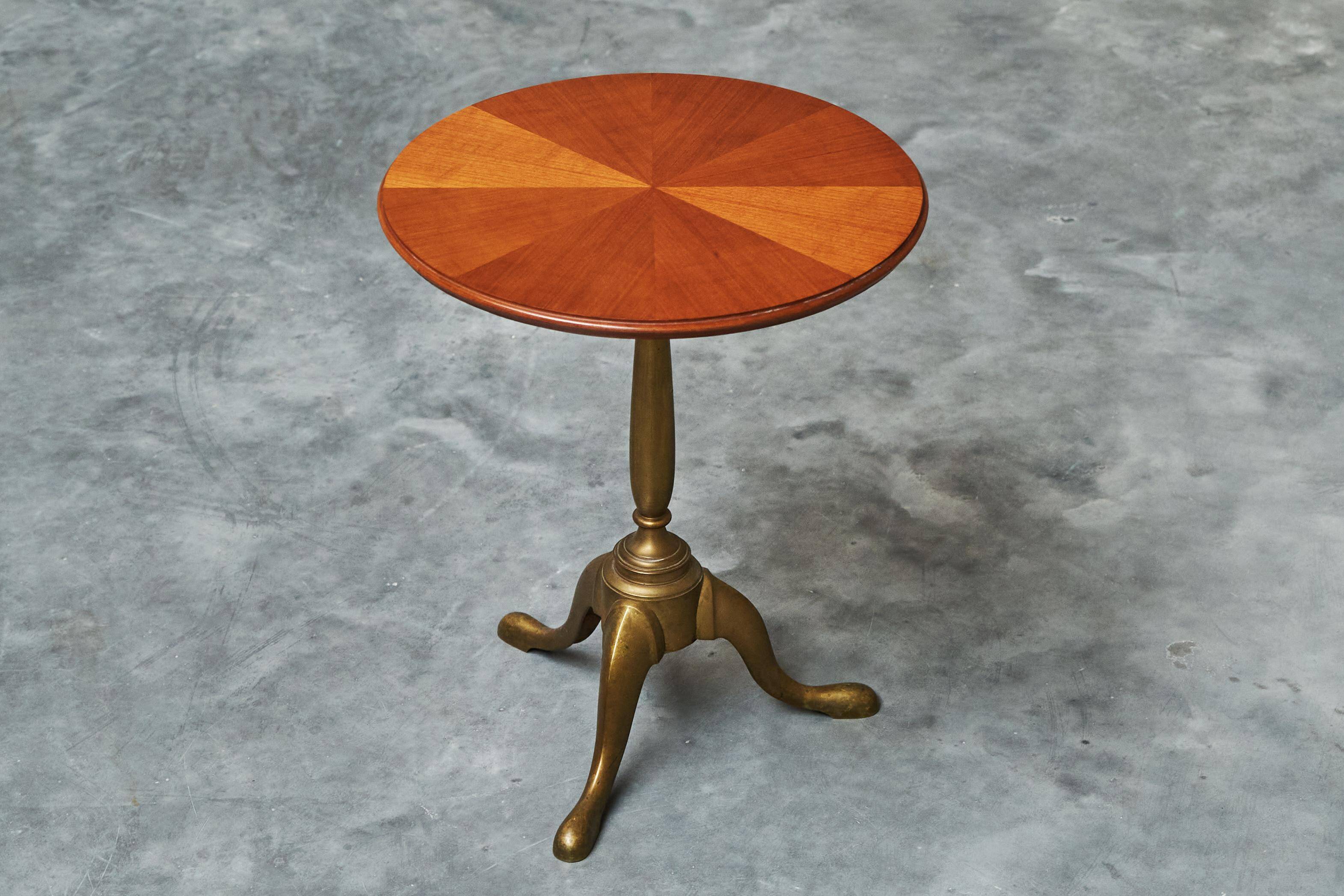 Antique wooden and brass side table, 19th century.