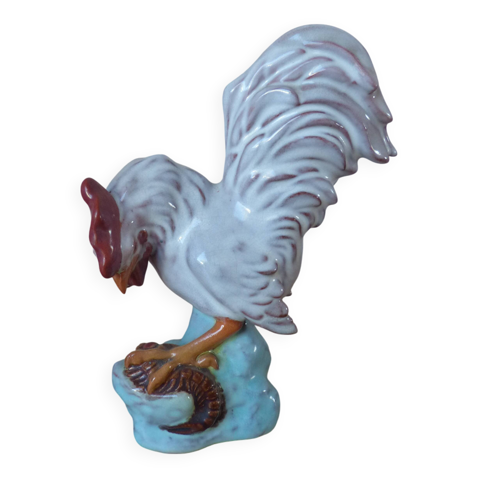 Pottery rooster figurine, rooster statuette, vintage country house decoration