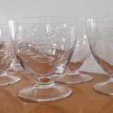 Set of 8 old glasses on foot chiseled decoration