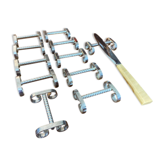 Set of 11 silver-plated metal knife holders, 1960