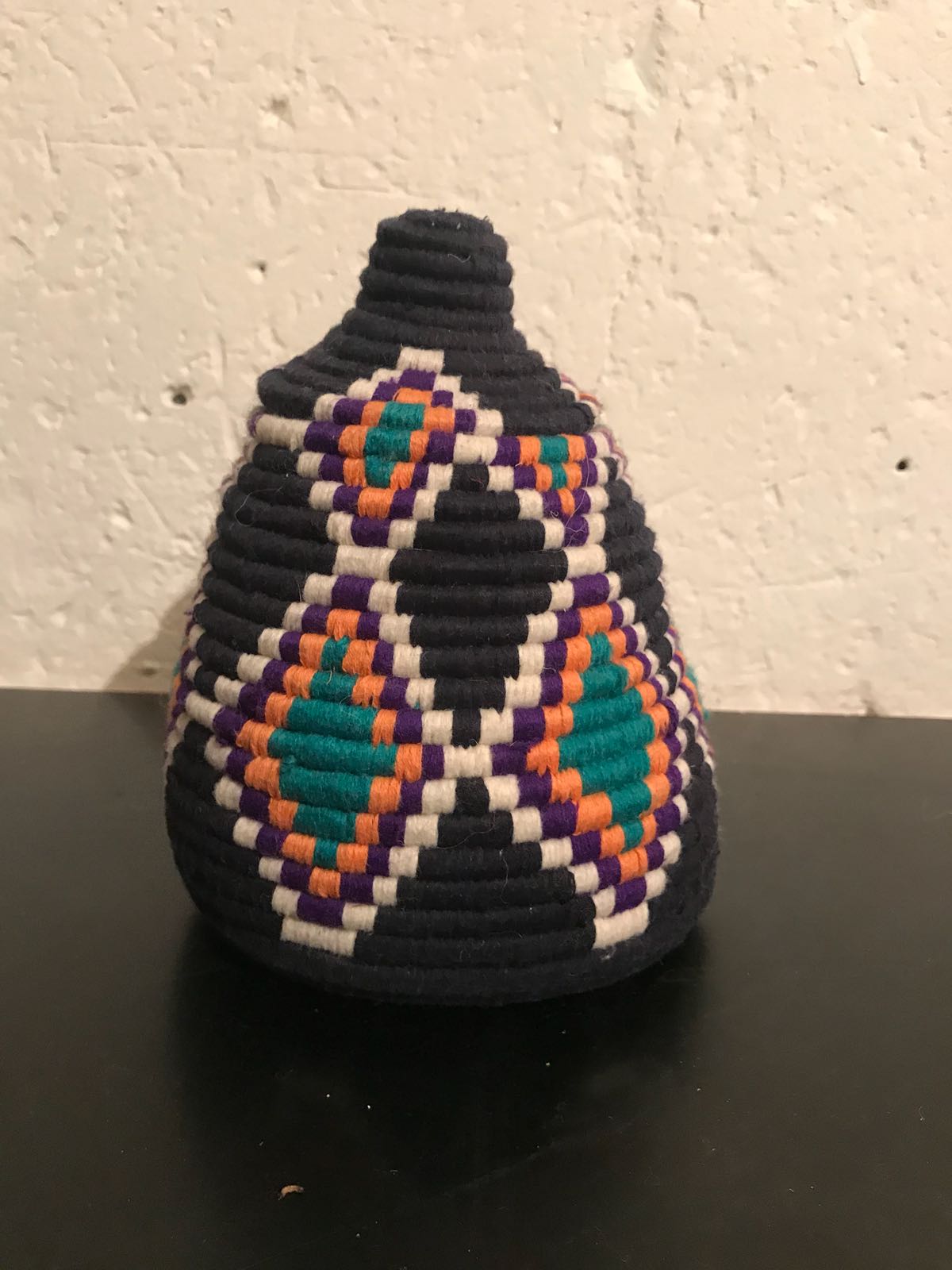 Berber wool and black and white raffia basket