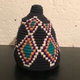 Berber wool and black and white raffia basket