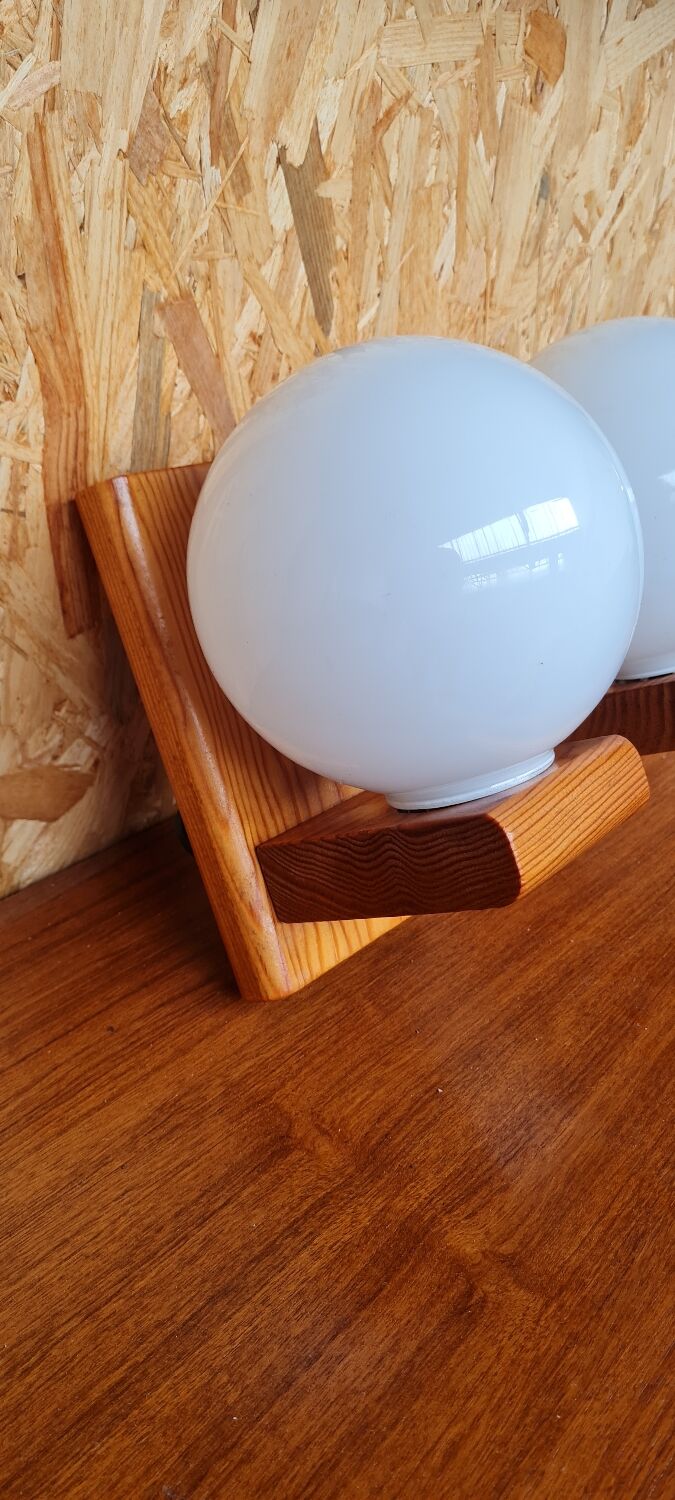 Pair of pine and opaline wall lamps