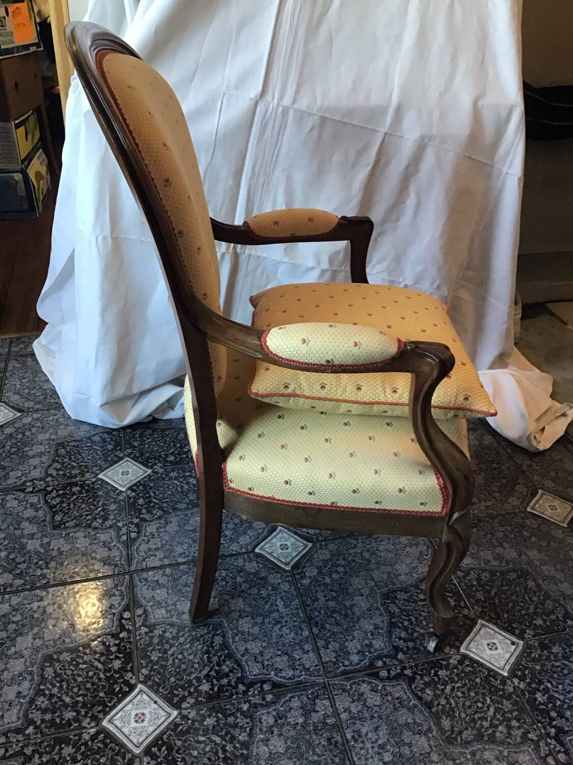 19th century Louis Philippe style armchair with purple backrest