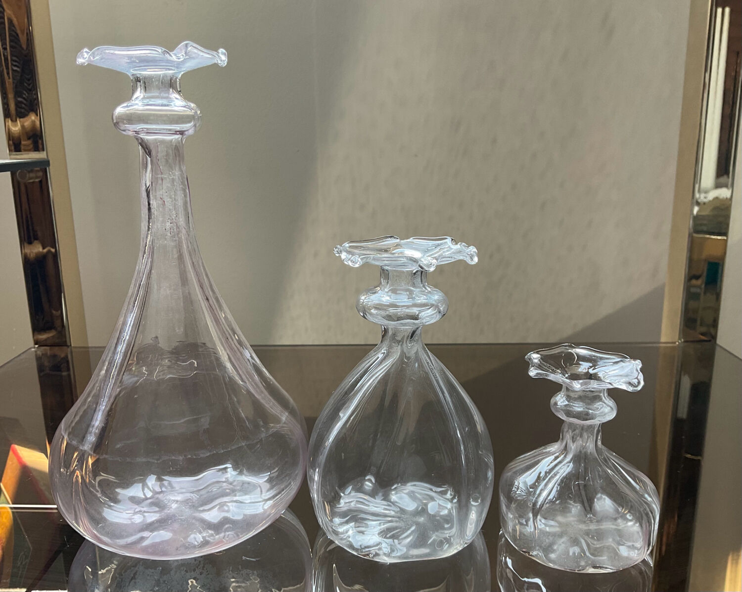 Trio of Art Deco soliflores in blown glass