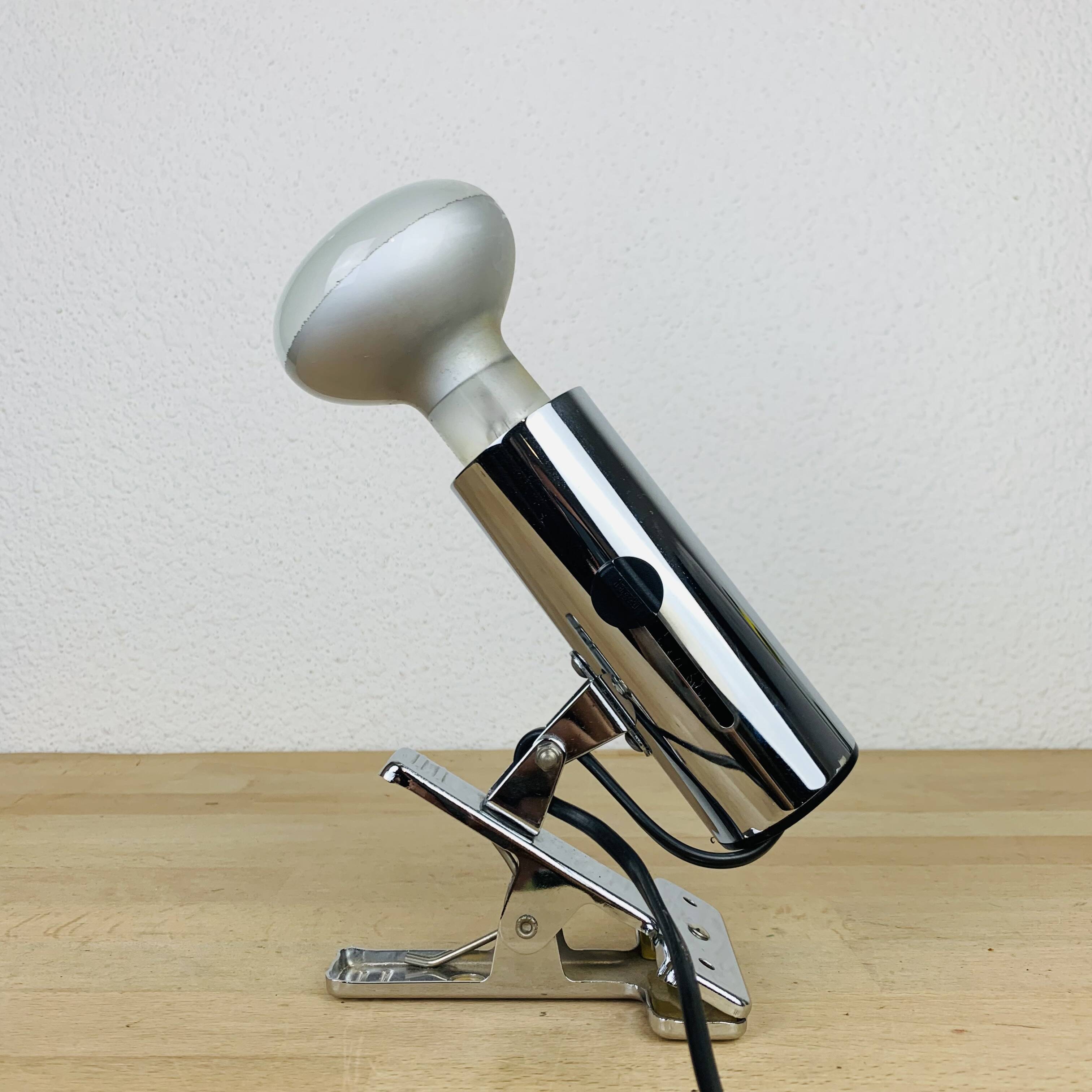 Targetti chrome metal spot light 70's, clamp lamp