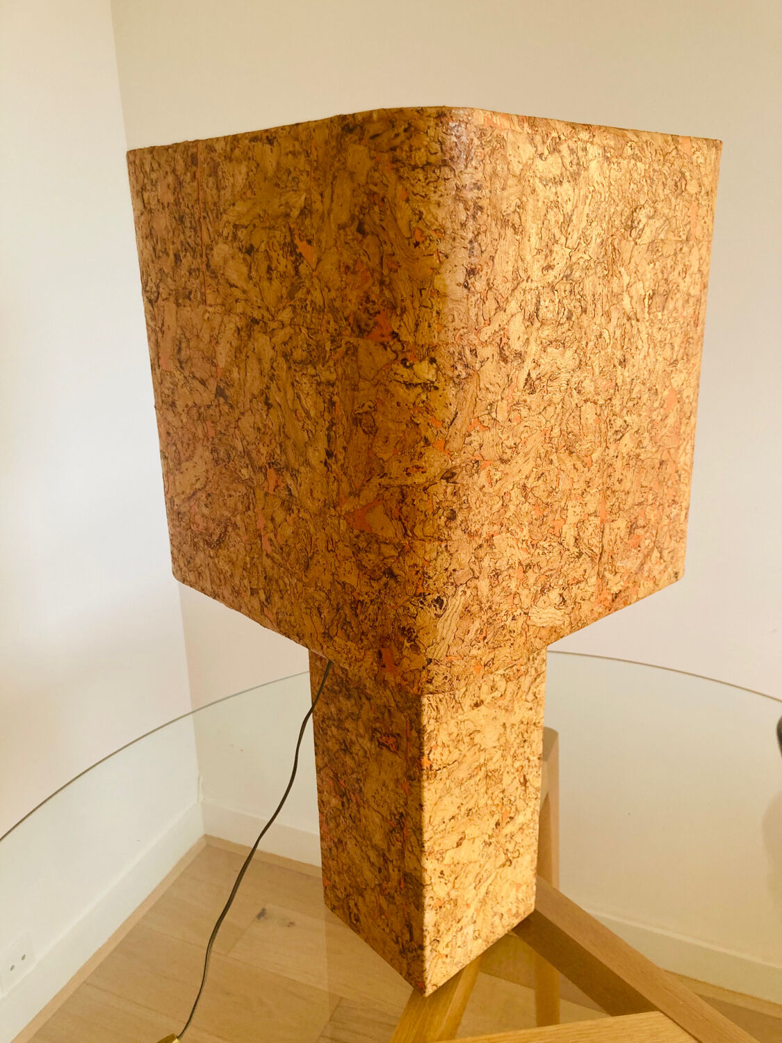 Large cork table lamp, Mid-Century