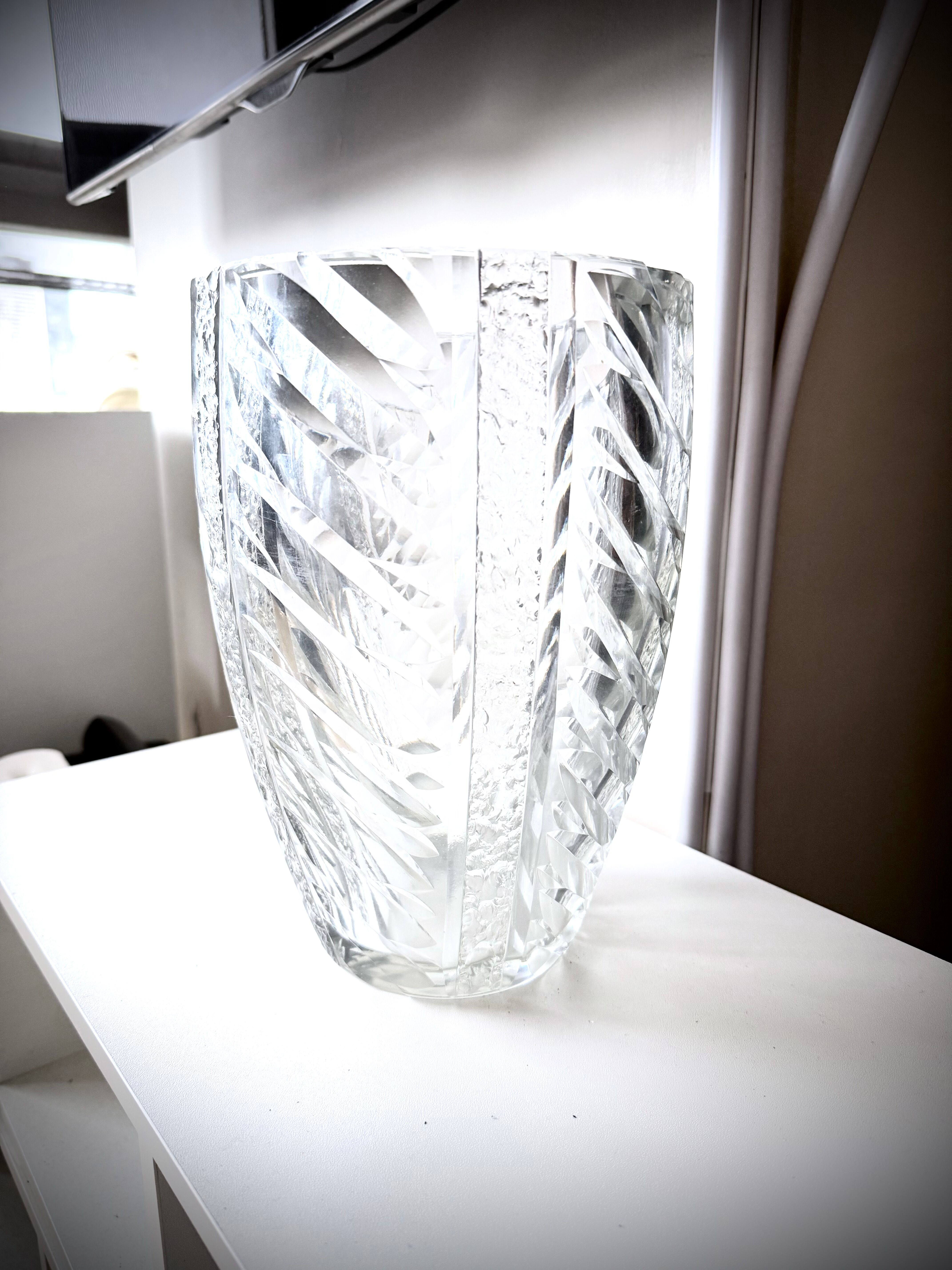 Large engraved crystal vase