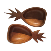 2 hollowed out wooden pineapple cups