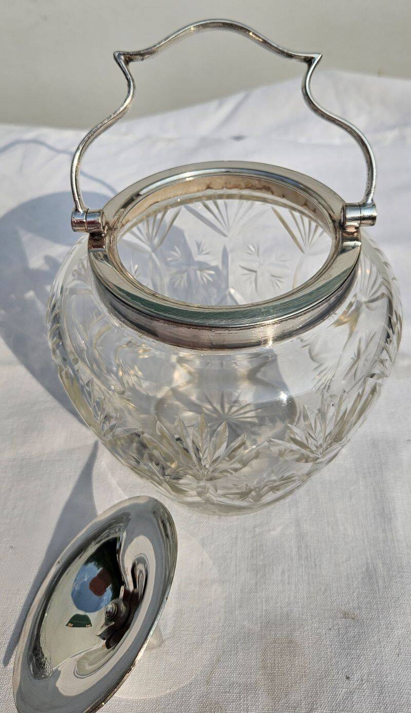 Cut crystal and silver biscuit bucket
