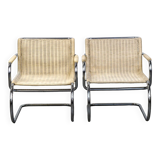 Set of two vintage design chairs by Franco Albini for Tecta, chrome and rattan