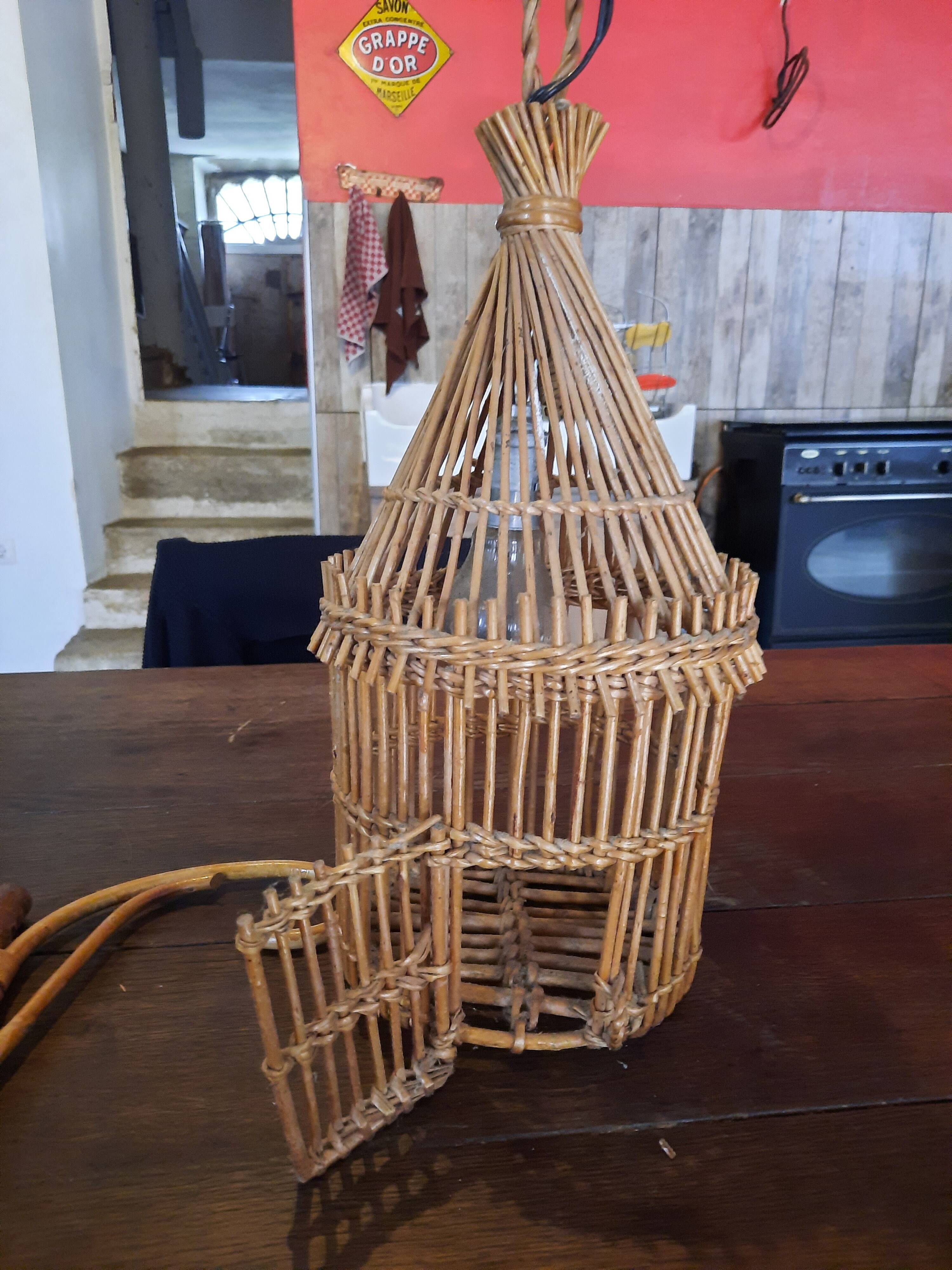 Rattan cage wall lamp