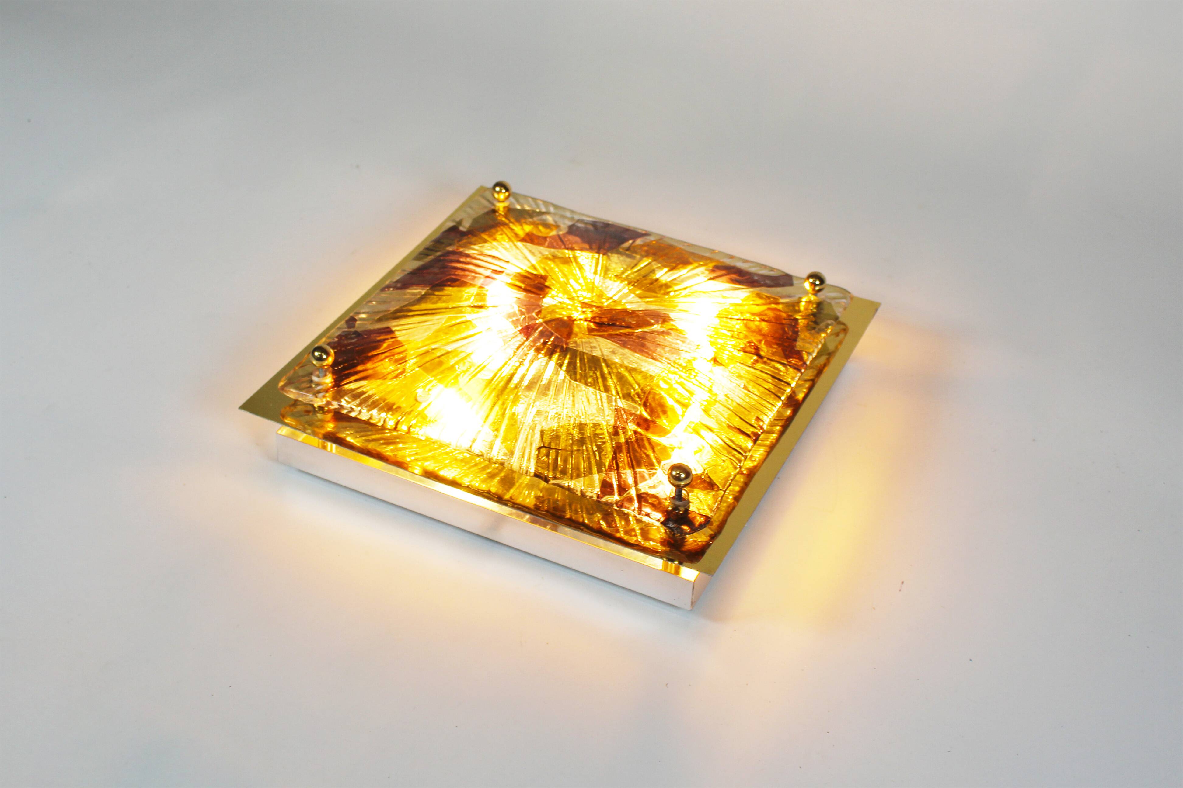 Brass and murano glass flush mount light by La Murrina Italy