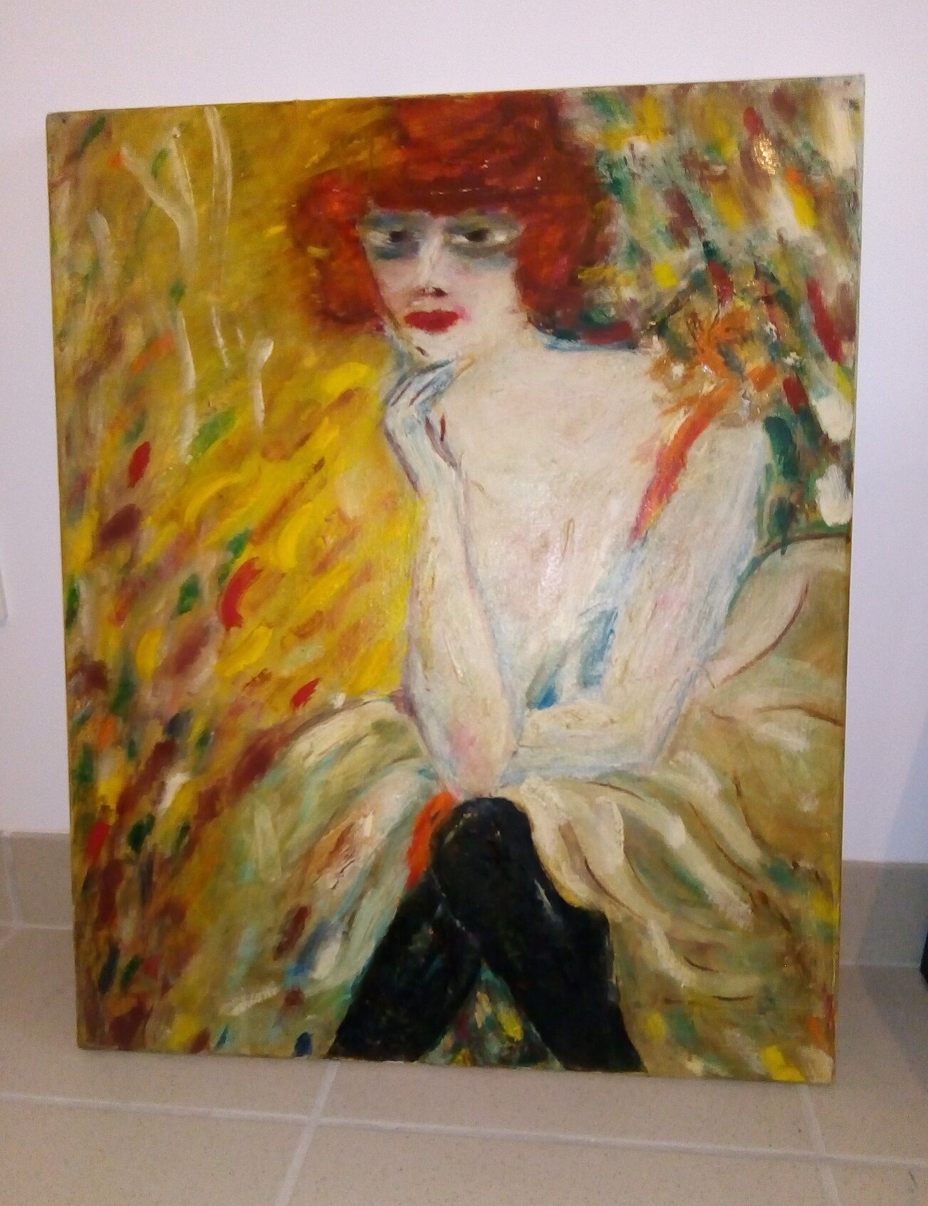 Painting of woman portrait in oil