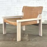 Fauteuil en cuir sellier couleur cognac