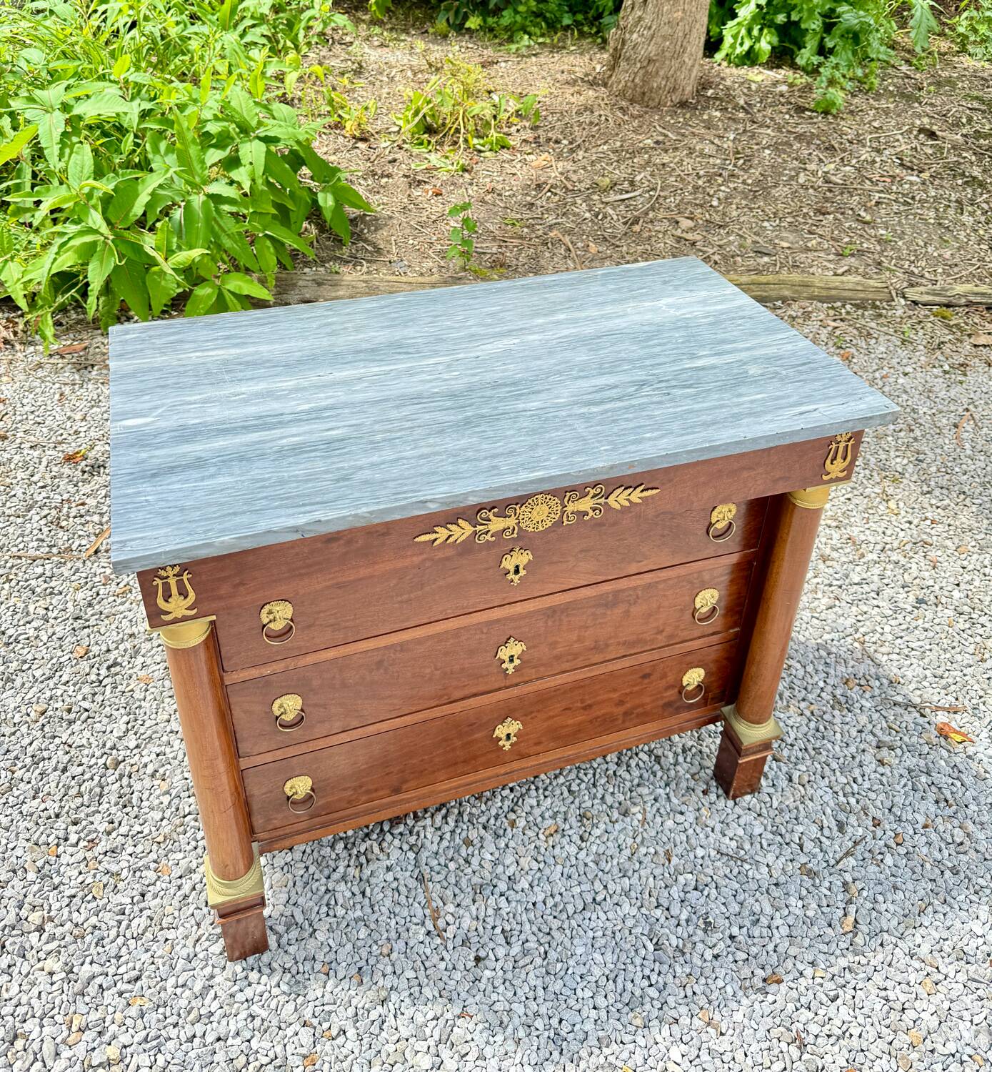 Rare empire period mahogany chest of drawers stamped courte